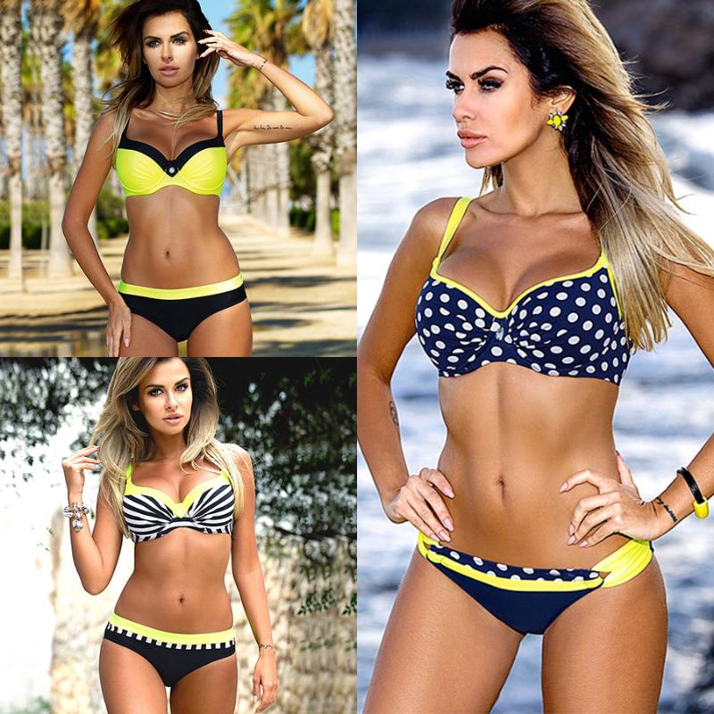

YICN Large Size Striped Swimsuit 2020 Women Push Up Swimwear Sexy Retro Bikini Set Female Bandage Biquini Bather Beachwear Mujer
