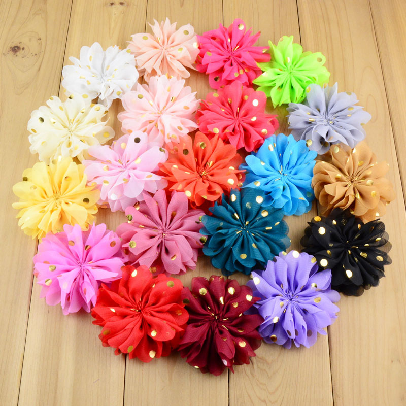 

Nishine 50pcs/lot 3.2" Chiffon Flower with Gold Dot Hair Flowers Fabric Flower for Kids Baby Girls DIY Headband Hair Accessories, Black