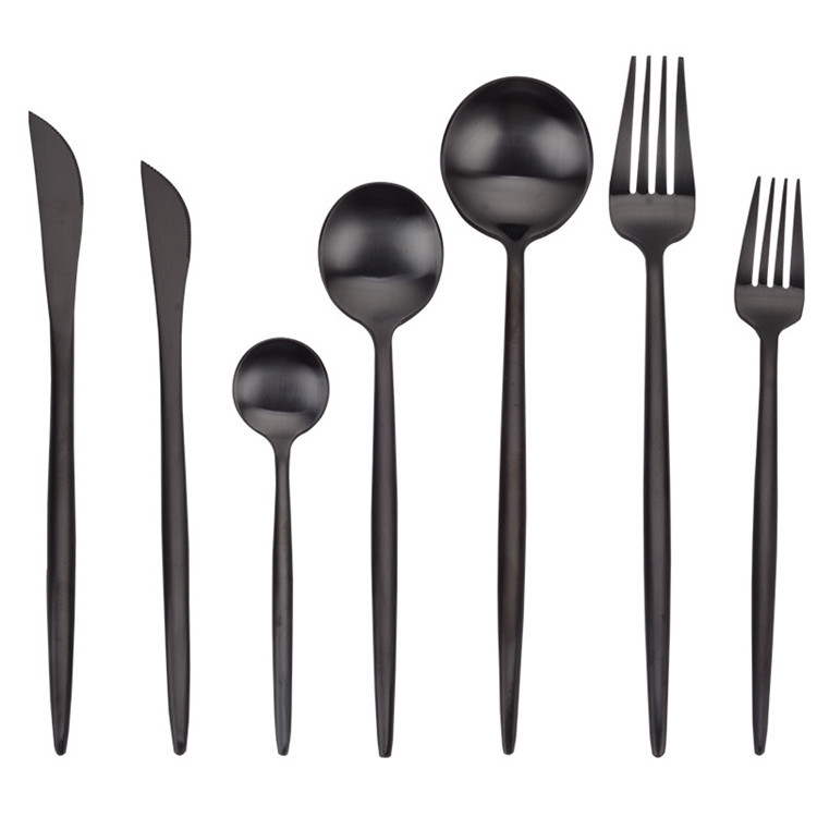 

Matte Black Silverware 304 Stainless Steel Cutlery Knife Fork Spoon Tableware Hotel Restaurant Black Flatware Wholesale