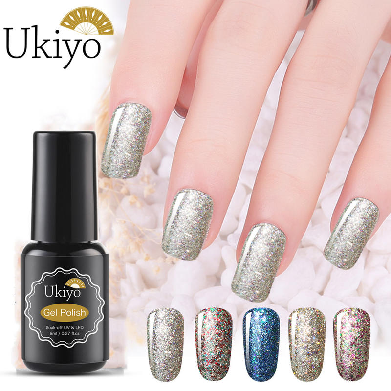 

Ukiyo 8ml Bling Starry Gel Nail Polish Soak Off UV LED Gel Varnish Enamel Lacquer Nail Art Manicure Semi Permanent Polish, Top coat