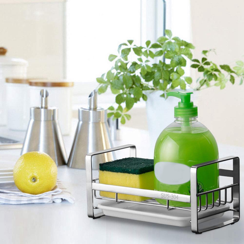 

BEAU-Sponge Holder, Sponge and Soap Holder for Kitchen Sink, 304 Stainless Steel Kitchen Dish Soap Caddy Tray Organizer
