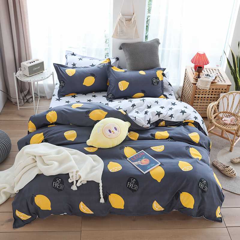 

Bedding set 4pcs duvet cover quilt cover sets, bed sheet, pillowcases, black printing bedding set, White