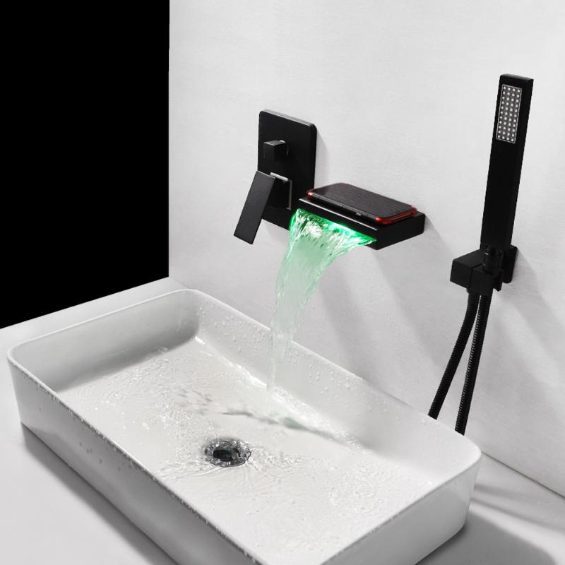 Rubinetto Cascata LED Beccuccio Rubinetto Con Doccia Palmare Montaggio A Parete Rubinetto In Ottone,Chrome Bagno Rubinetto Vasca Da Bagno