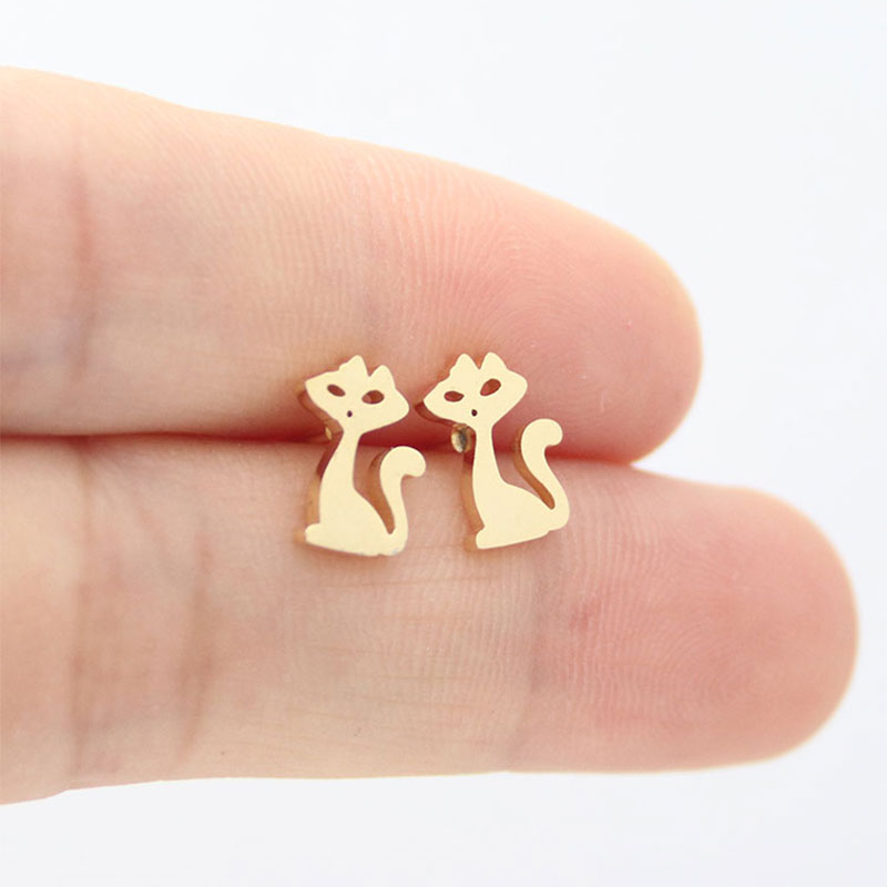 

New Wholesale 10 Pair Beauty Cat Stainless Steel Earring Tiny Kitten Custom Earrings Women Girls Kids Ear Studs Birthday Gift Jewelry T157