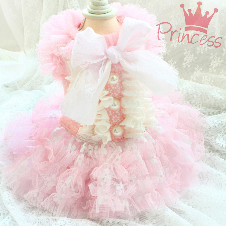

Free shipping ZLOVEPET HANDMADE dog clothes princess pink flowers lace tutu skirt dog dresses puppy poodle Maltese