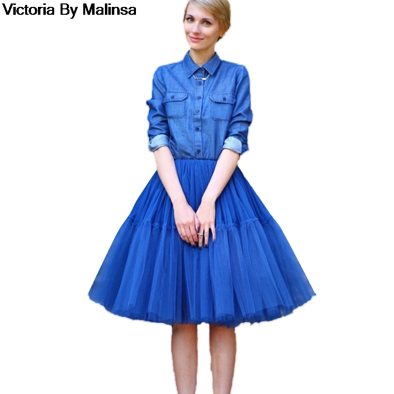 

Women Wedding Tulle Skirt Mesh Skirts Ball Gown Secret Party Lolita Petticoat falda Mujer saia jupe Secret Blue Skirts, 16003-37