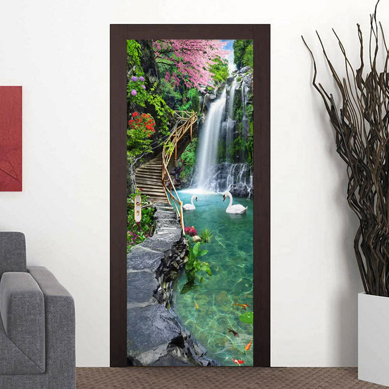 

Photo Wallpaper 3D Waterfalls Forest Landscape Murals Living Room Bedroom Door Sticker Creative DIY Home Decor Wall Papers 3 D, As pic