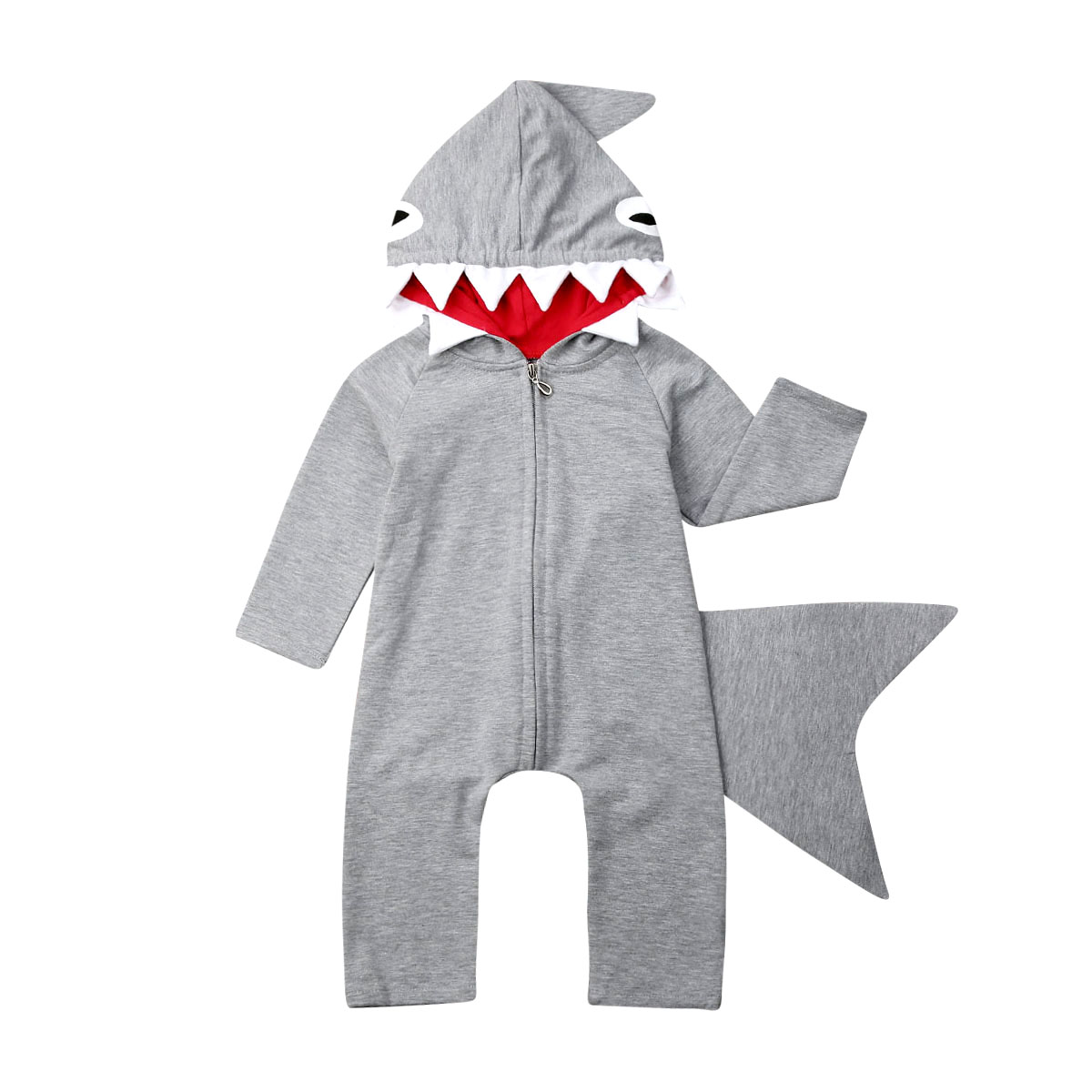 Fairy Baby Toddler Baby Boys Girls Cartoon Shark Cute Hooded Romper Kids Zip Jumpsuit