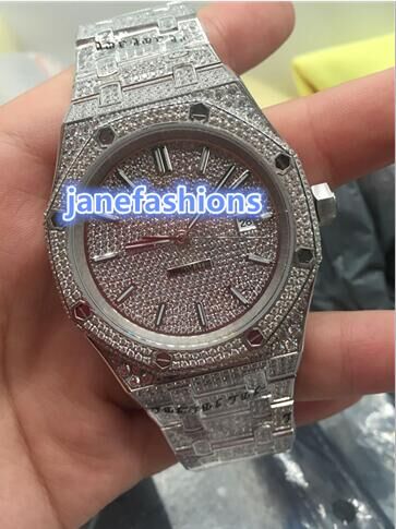 

Trendy hot men's diamond watches silver iced diamond fashion watches popular hip hop rap style automatic mechanical watch