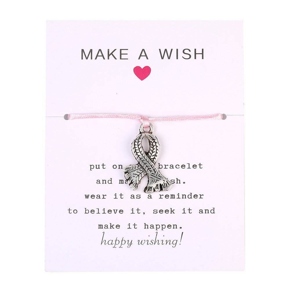 

Jewelry Card Bracelet Pink Colour Wax Rope Weave Hand Rope Breast Cancer Prevention Mammary Cancer Silk Ribbon Bracelet For Women Girls