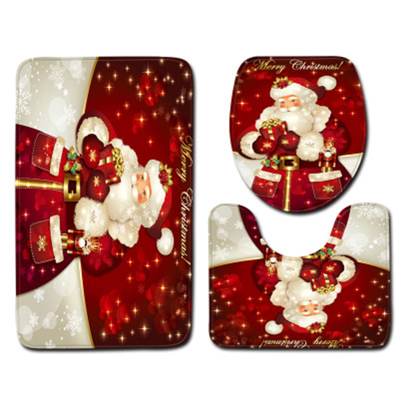 

Christmas Toilet Carpet 3-Piece Combination Mats Santa Christmas Mats Bathroom MYDING