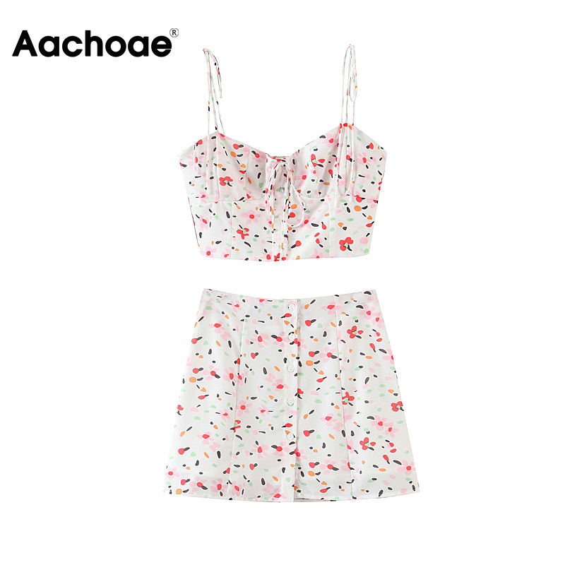 

Summer Print Two Piece Skirt Set Women Sexy Spaghetti Strap Bow Tie Short Tops Lady Bodycon A Line Skirt Sheath Beach Party Sets