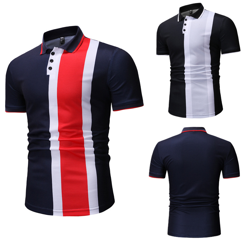 Mens Lapel Neck POLO Shirt Summer Designer Slim Fit Patchwork Polos Homme Casual Clothes