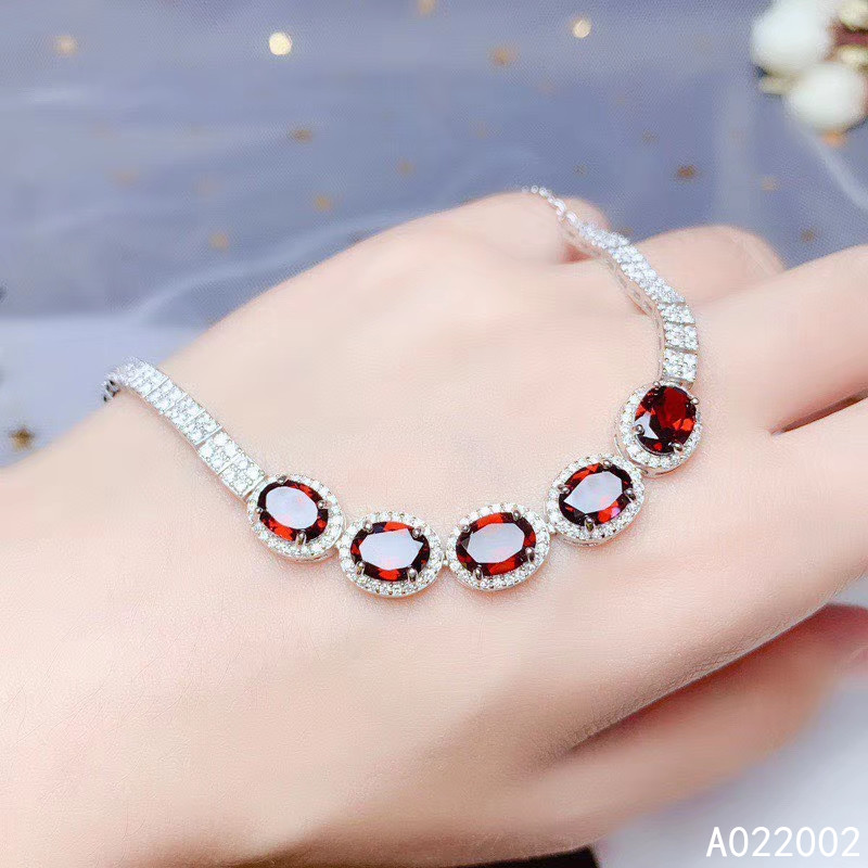 

Other Bracelets KJJEAXCMY Fine Jewelry 925 Sterling Silver Inlaid Garnet Women Hand Bracelet Support Detection