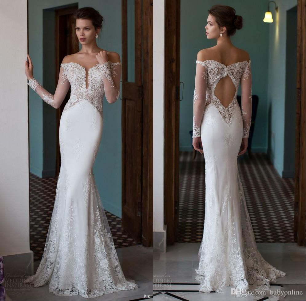 long sleeve open back mermaid wedding dress