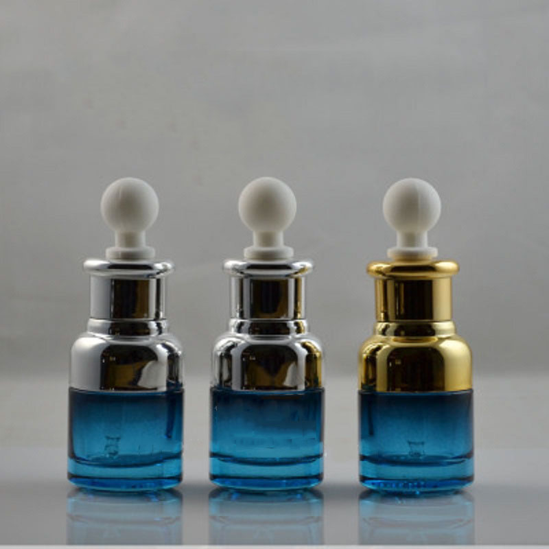

30ml Blue Glass Dropper Bottle White Rubber Gold Dropper Empty Packaging Essential Oil Bottle 50ml Cosmetic Containers