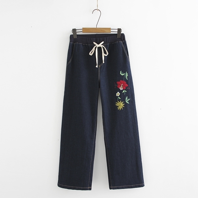 

Plus Size  -4XL women jeans flowers Borumen Denim Long Broek Right Broek, Blue