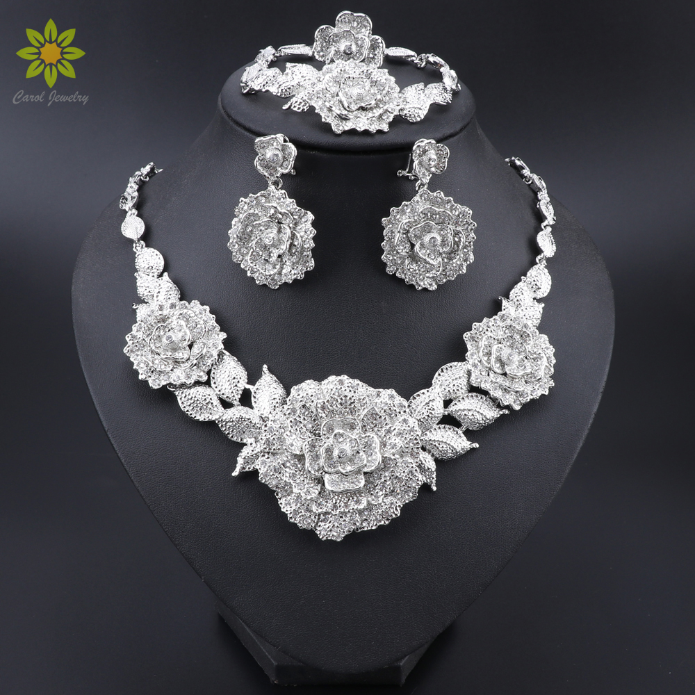 Ensemble de bijoux couleur argent de dubaï, accessoires de mariage nigérians pour femmes, ensemble de bijoux de Costume en perles africaines