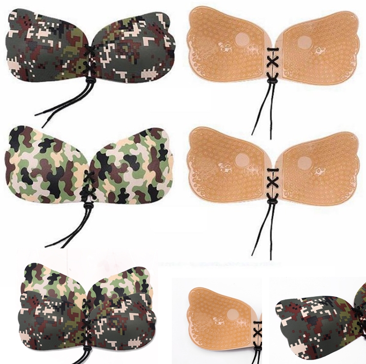 

Women Rope Camouflage Color Fly Wings Shape Silicone Invisible Push Up Self-adhesive Front Closure Sticky Breast Nipple Bras Tool F0064
