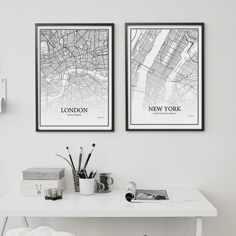 

900D Posters And Prints Wall Art Canvas Painting Wall Pictures For Living Room Nordic Decoration City Grid Map YM008