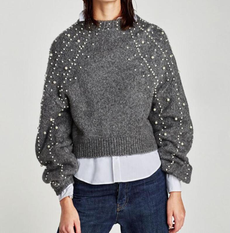 

Women' Casual O-Neck Pullovers Winter Warm Soft Turtleneck Knitted Sweaters Female Pearl Beading Jumper Sweater ropa mujer, White