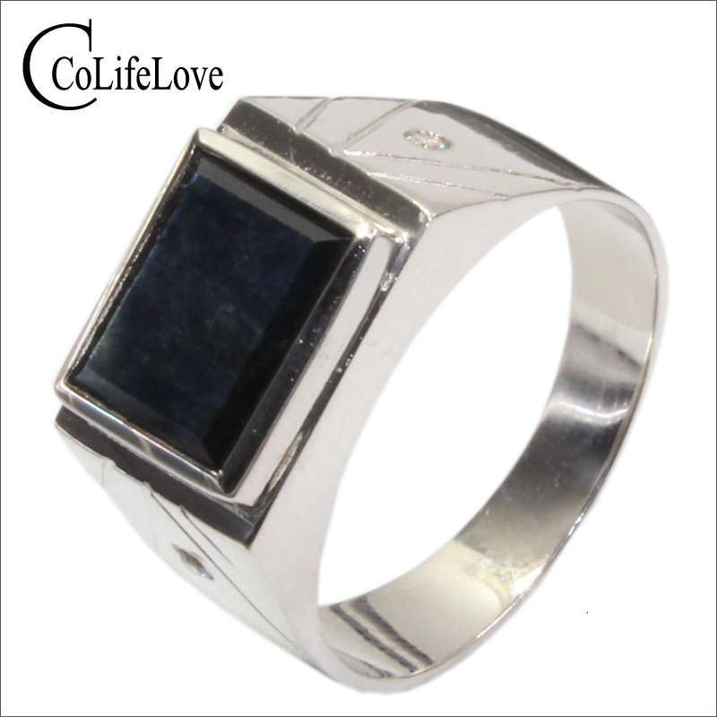 

Classic design 8 mm * 10 mm 3 ct natural black sapphire ring for man solid 925 Silver sapphire gemstone ring jewelry for man CJ191210