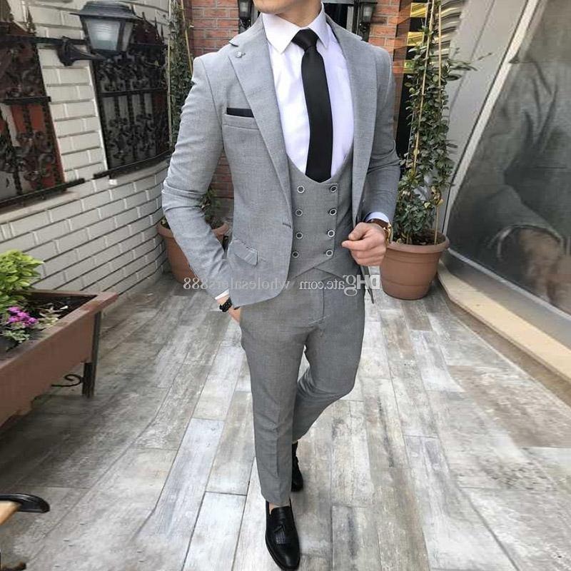 

Groomsmen Light Grey Groom Tuxedos Notch Lapel Men Suits Wedding Best Man Bridegroom (Jacket + Pants + Vest + Tie), Same picture