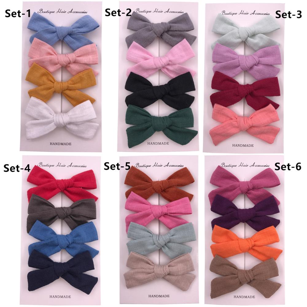 

4 pcs/lot, Cotton Linen Schoolgirl Bow hair clips or nylon headband, Handtied Bow Alligator Clip, Baby shower gift, White