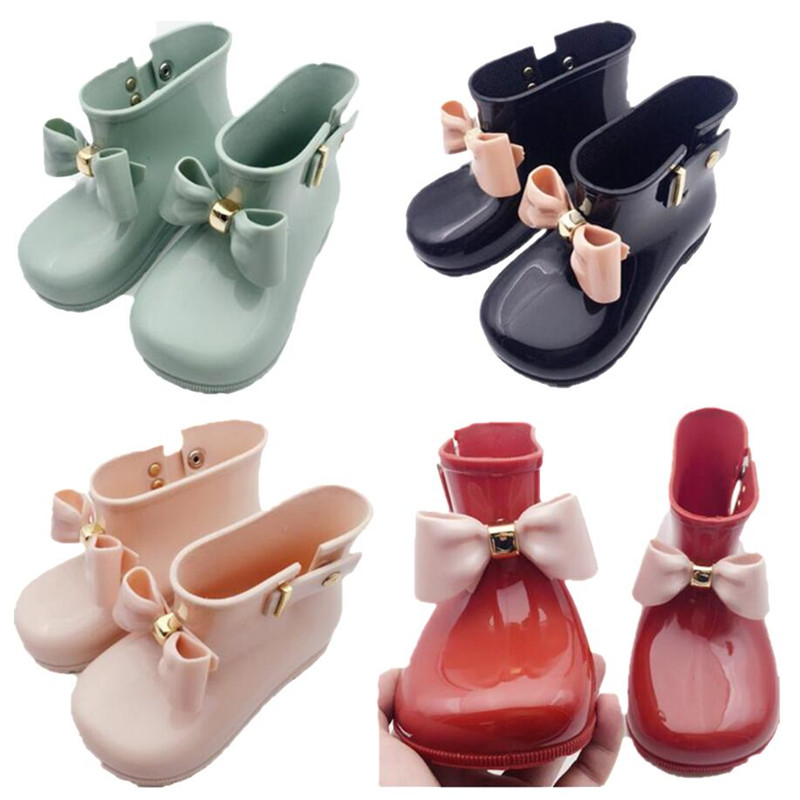 

Kids Rainboots Shoes Girls Mini Melissa Shoes Baby Bows Jelly Rain Boots Non-Slip Princess Short Boots Children Jelly Water Boots A6504, Red