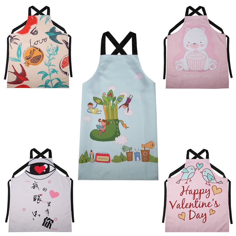 

water-repellent small fresh polyester cotton personality men and women couple apron can be customized text map