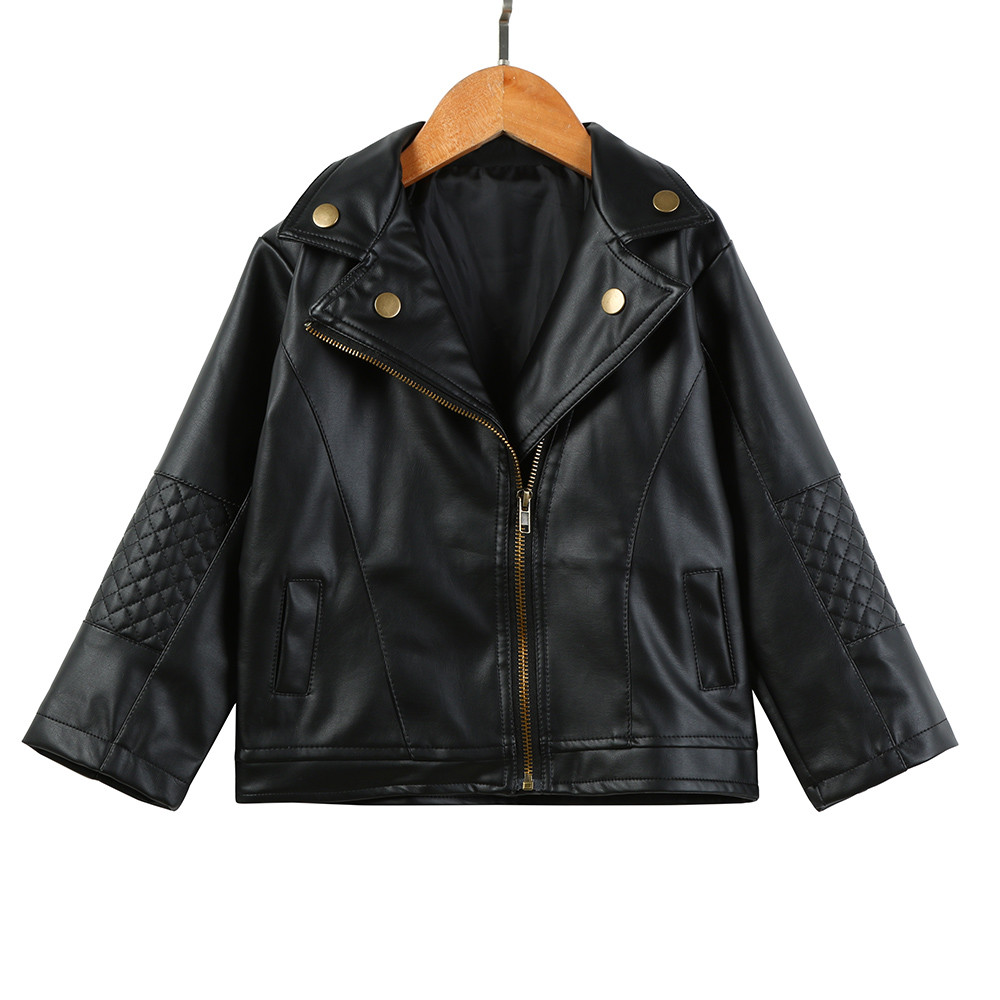 

Autumn Winter Girls Windbreaker for boy Outwear Leather Coat jacket for girls jackets Windproof Short Jacket for children kids, Black