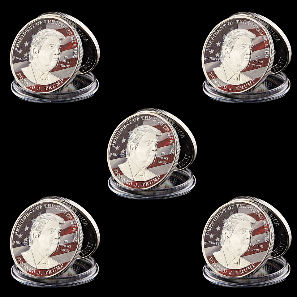 5pcs American President Donald Trump Liberty Craft In God We Trust Silver Plated 1oz Commemorative Novelty Coin-image-522437819