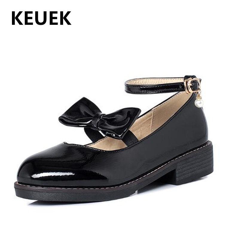 

New British style Dress Shoes Children Casual Breathable Square heel Girls Princess Leather Shoes Baby Toddler Kids Flats 02C, Black