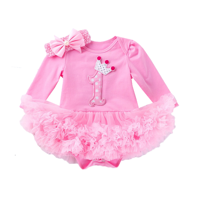 

Birthday Girl Clothing Set Cotton Conjunto Infantil Bodysuit+Headband 2pcs Newborn Girl 1st/2nd Birthday Clothes Party Clothing, Pink