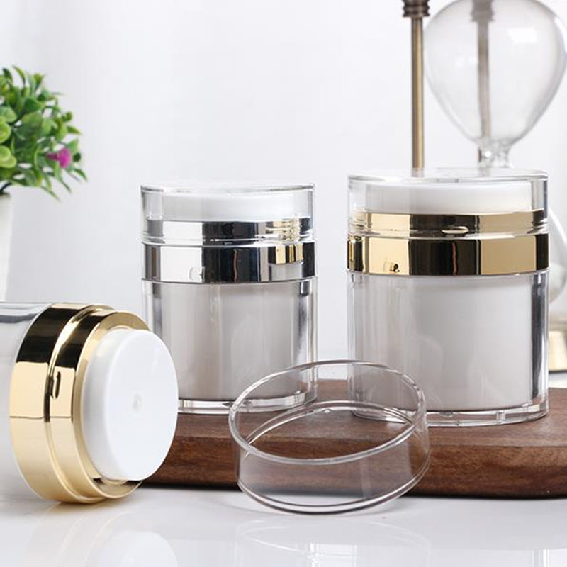 

15g 30g 50g Empty Acrylic Cream Jars Cans Pot Top Press Style Vacuum Bottle Sample Vials Airless Cosmetic Container F2317