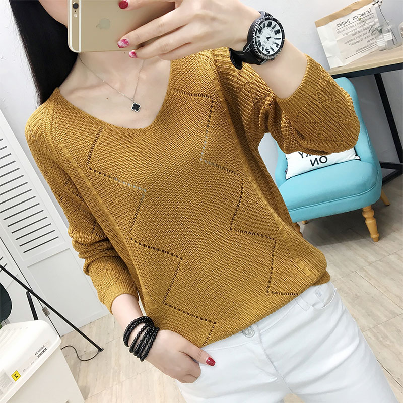 

Autumn Women Sweater Plus Size Solid Pullover Sweater Hollow Out Long Sleeve Knitted Women Casual Jumper Tricot Tops, Beige