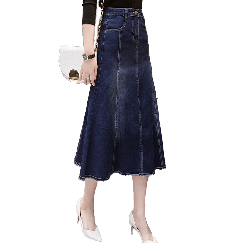 

Navy Blue European Fashion Embroidered Denim Skirts ShuHua404