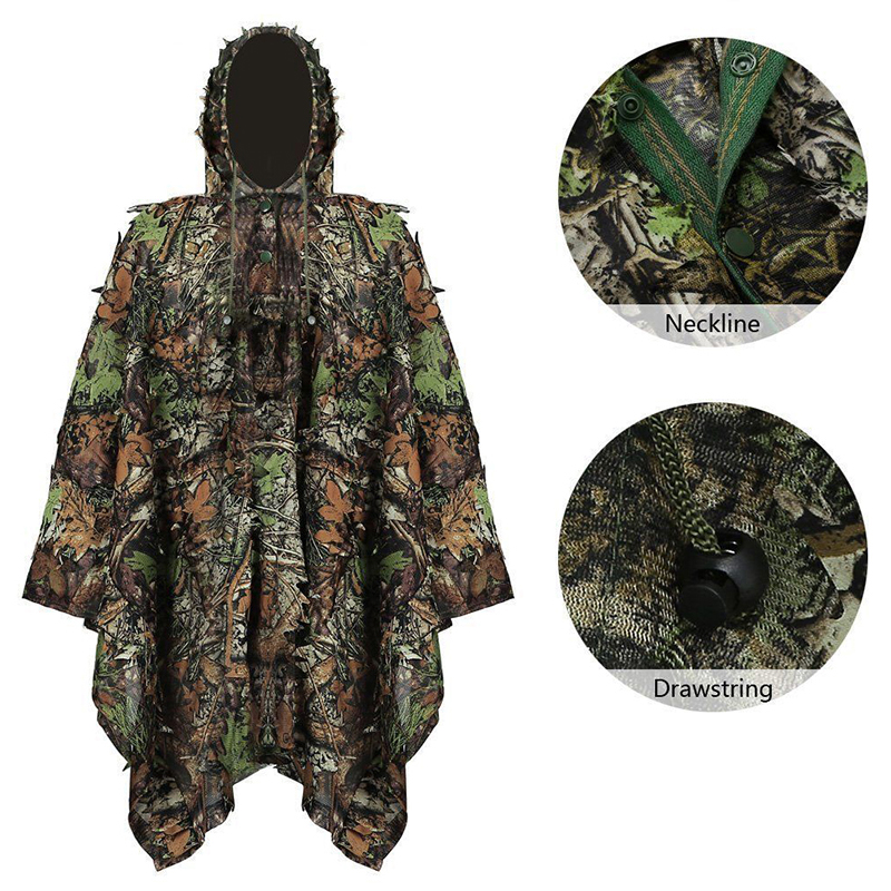 

Tactical 3D Leaf Woodland Cloak Camouflage Hunting Clothes Jungle Ghillie Suit Outdoor War Game Men Poncho Windbreaker