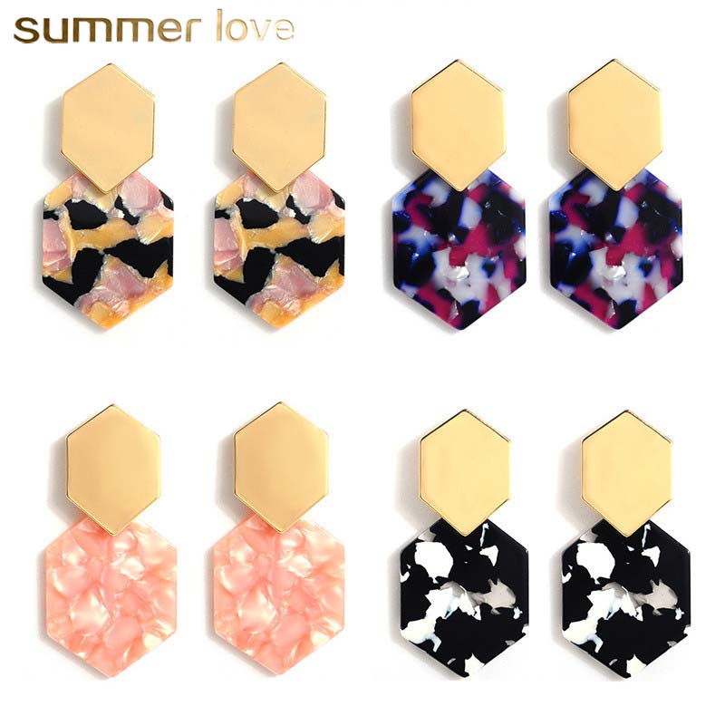 

High Quality Acrylic Geometric Polygon Dangle Earring for Women Punk Style Leopard Print Stainless Steel Pin Earring Fashion Jewelry Gift