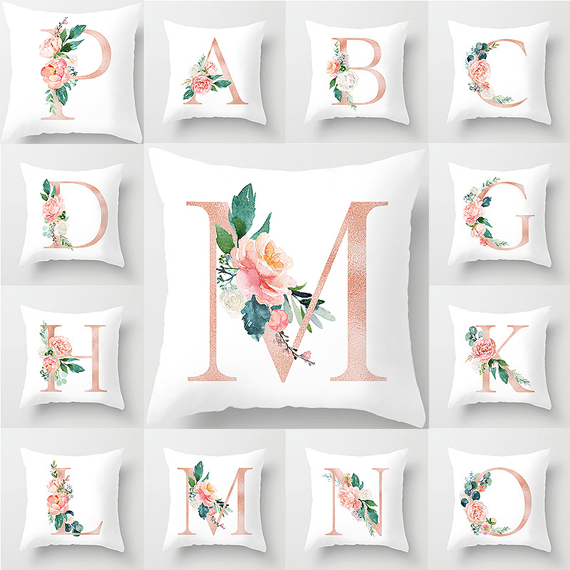 

Simple Letter English Alphabet Printed Cotton Linen Pillow Case Decorative Office Home Throw Pillow Cover Cojines Almofada Coussin, Message color&quantity you need