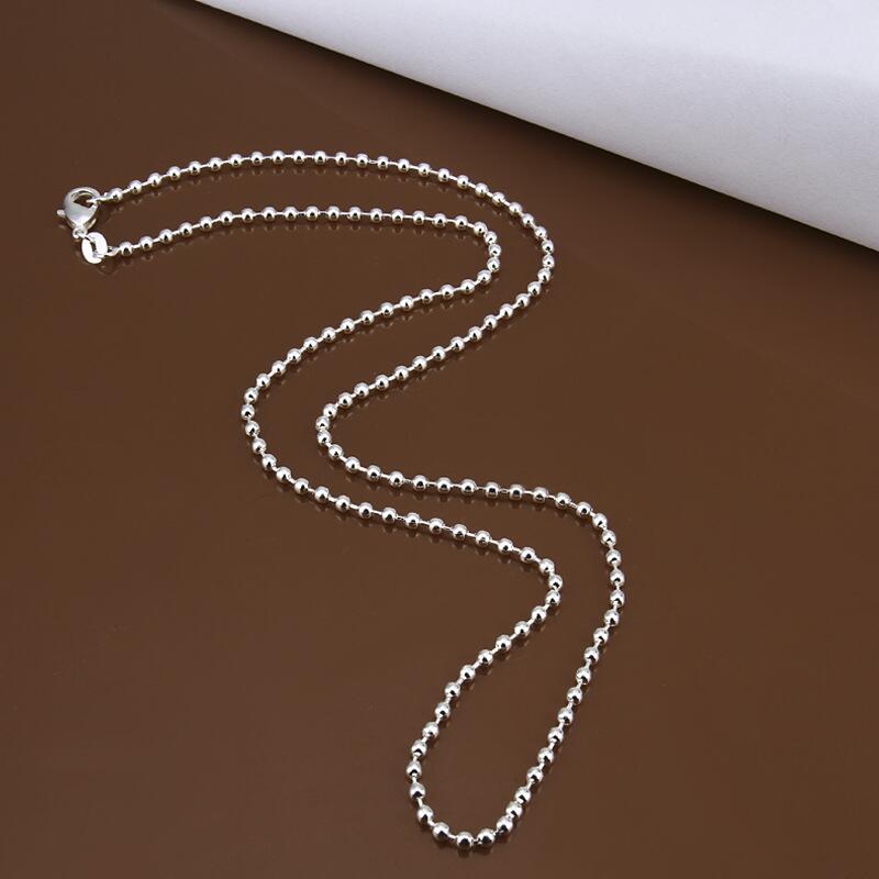 

free 925 sterling silver Plated 2MM bead chain for women size 16 to 24inch DC02 Top 925 silver plate Lobster Clasps Smooth Chains Necklaces