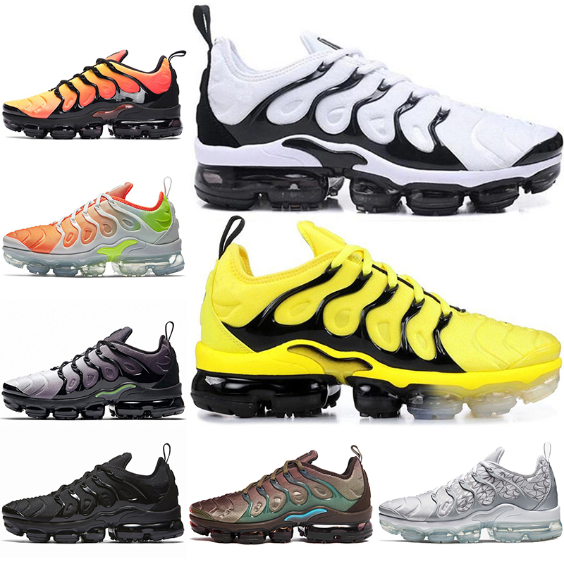 

36-47 Wholesale New TN Plus Big Cushion Running Shoes Mens White Black Hot BUMBLEBEE Triple Red Sunset Silver Patterns OFF Women Size 13, A22 grid print 40-45