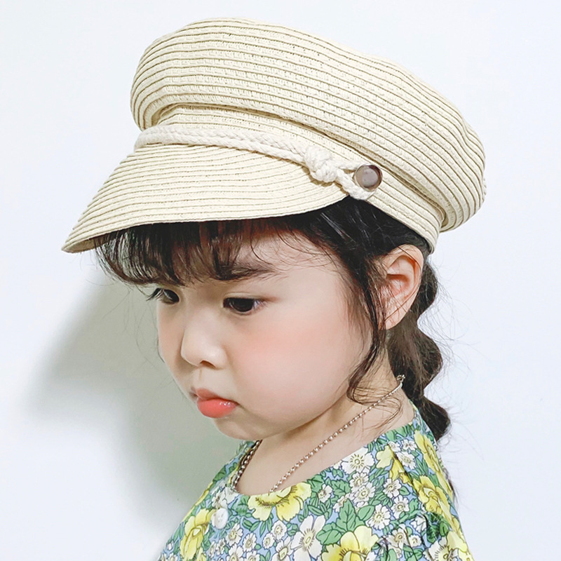 

Summer Baby Hat Fashion Straw Baby Sun Hat for Boys Girls Beret Solid Color Adjustable Sailor Kids Cap, Beige