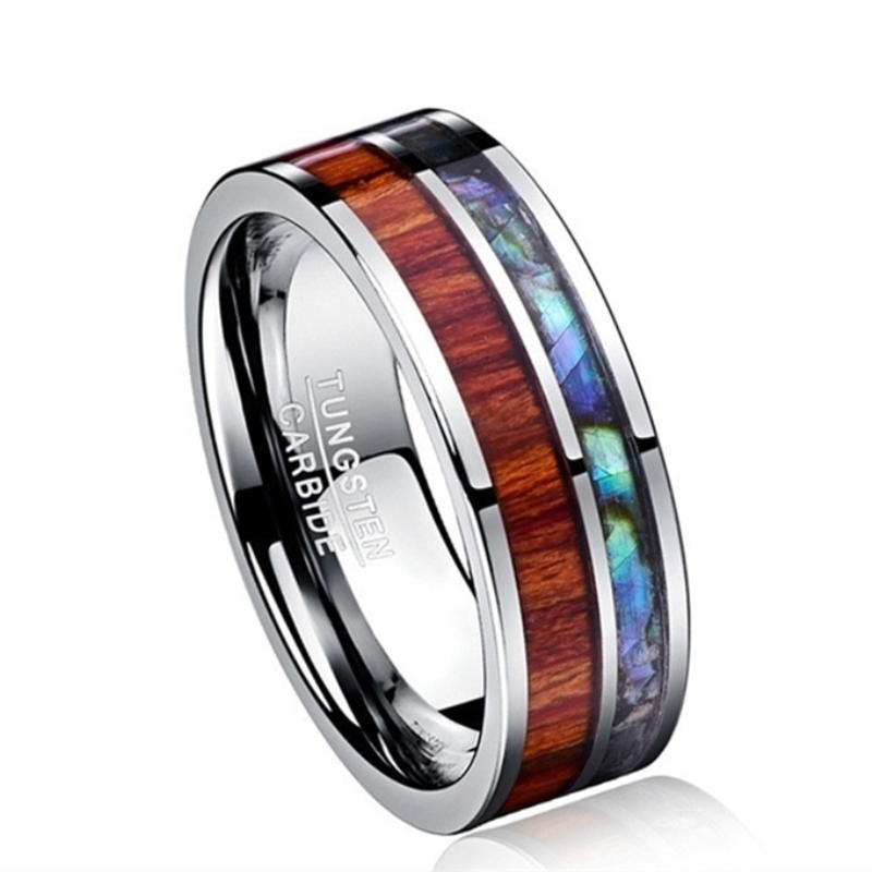 

Hawaiian Koa Wood and Abalone Shell Tungsten Carbide Rings Wedding Bands for Men Jewelry Size 6 - 13