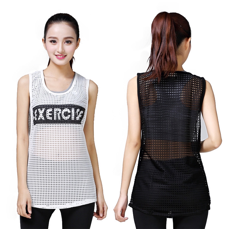 

women' running t-shirt loose breathable mesh fitness training vest, Grey bra