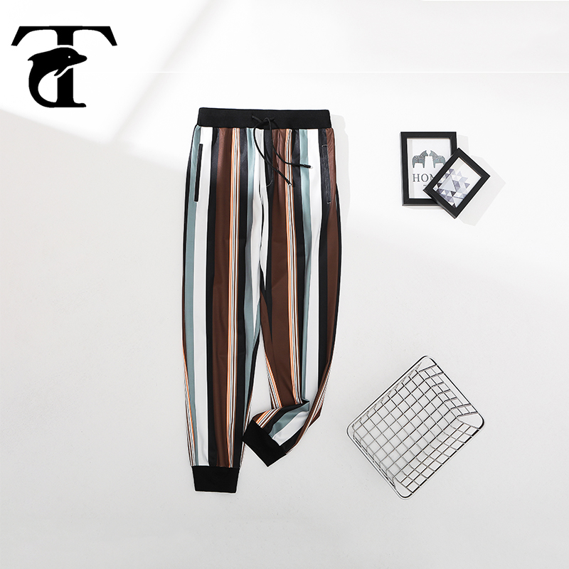 

New Arrival Men Striped Pants Safari Style Summer Cotton Wild Slim Fit Printed Trousers Outdoor Joggers Tracksuit Pant Clothing, Multi