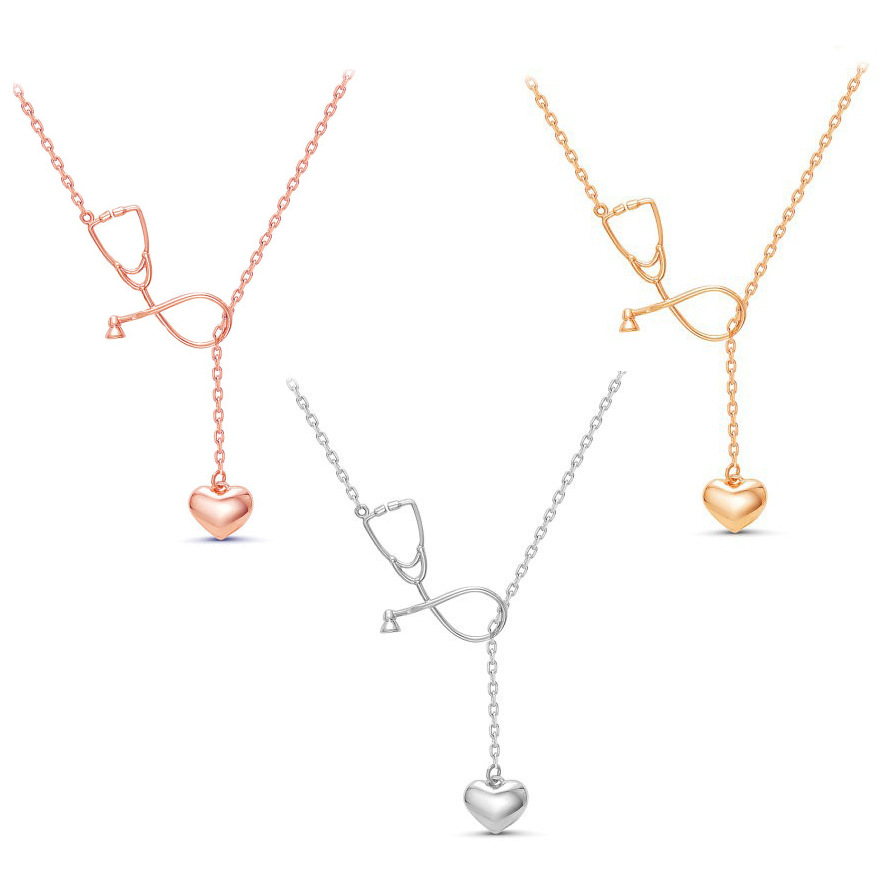 

Stethoscope Necklace Lariat Heart Exquisite Pendant 3 Colors Rose Gold/Gold/Silver Newest Nurse Medical Necklace Collares Medical Jewelry