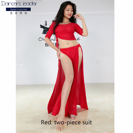 

2020 new belly dance costume exquisite crystal beaded cover belly professional dancewear 2pcs of costumes, Red