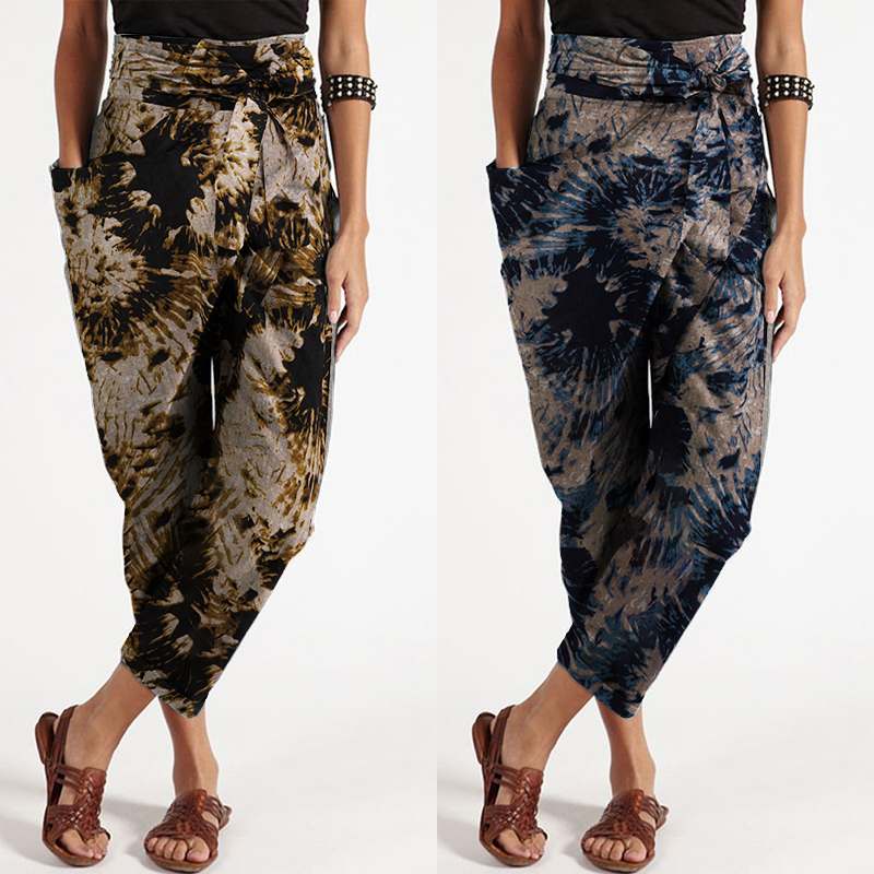 

Women' Autumn Trousers ZANZEA 2020 Printed Harem Pants Casual Zipper Pantalon Palazzo Female Asymmetrical Turnip Plus Size 5XL, Blue