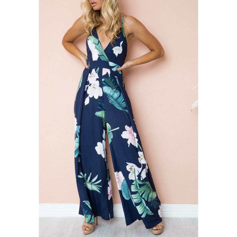 

Boho Printed Striped Jumpsuit Fashion 2020 Sleeveless Backless Wide Leg Jumpsuits, A4